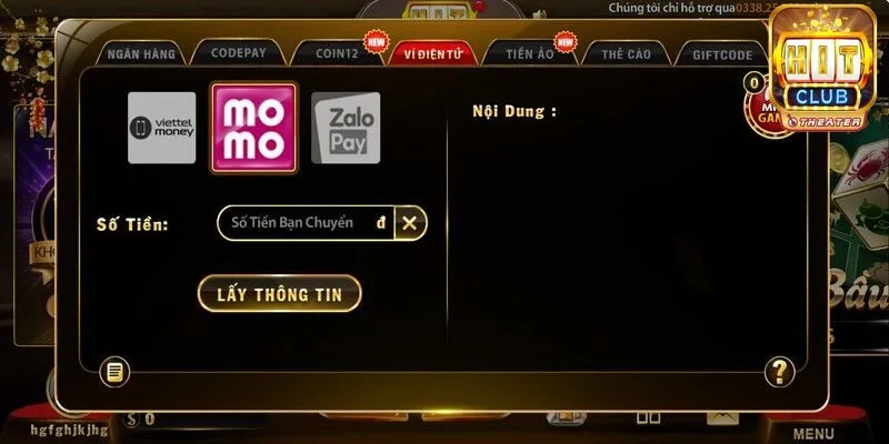 Nạp tiền qua ví điện tử tại Hitclub